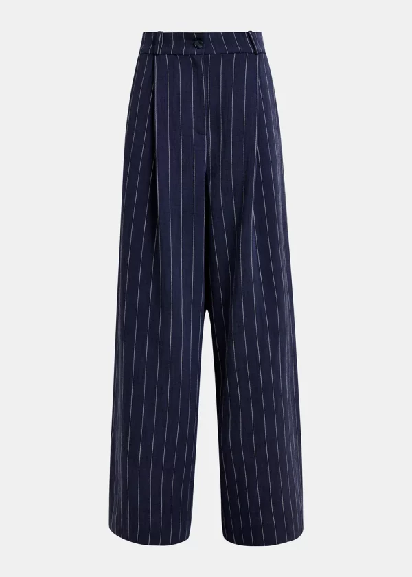 Pantalon large Essentiel à fines rayures bleu foncé et blanc – Image 6